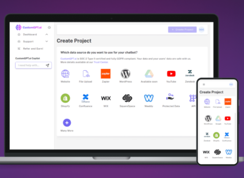Interface de création d'un agent IA sur CustomGPT.ai