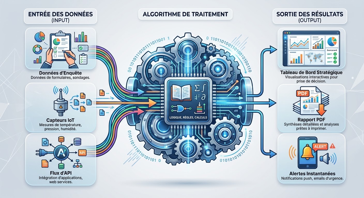 Schéma montrant le fonctionnement de l’intelligence artificielle à partir des données